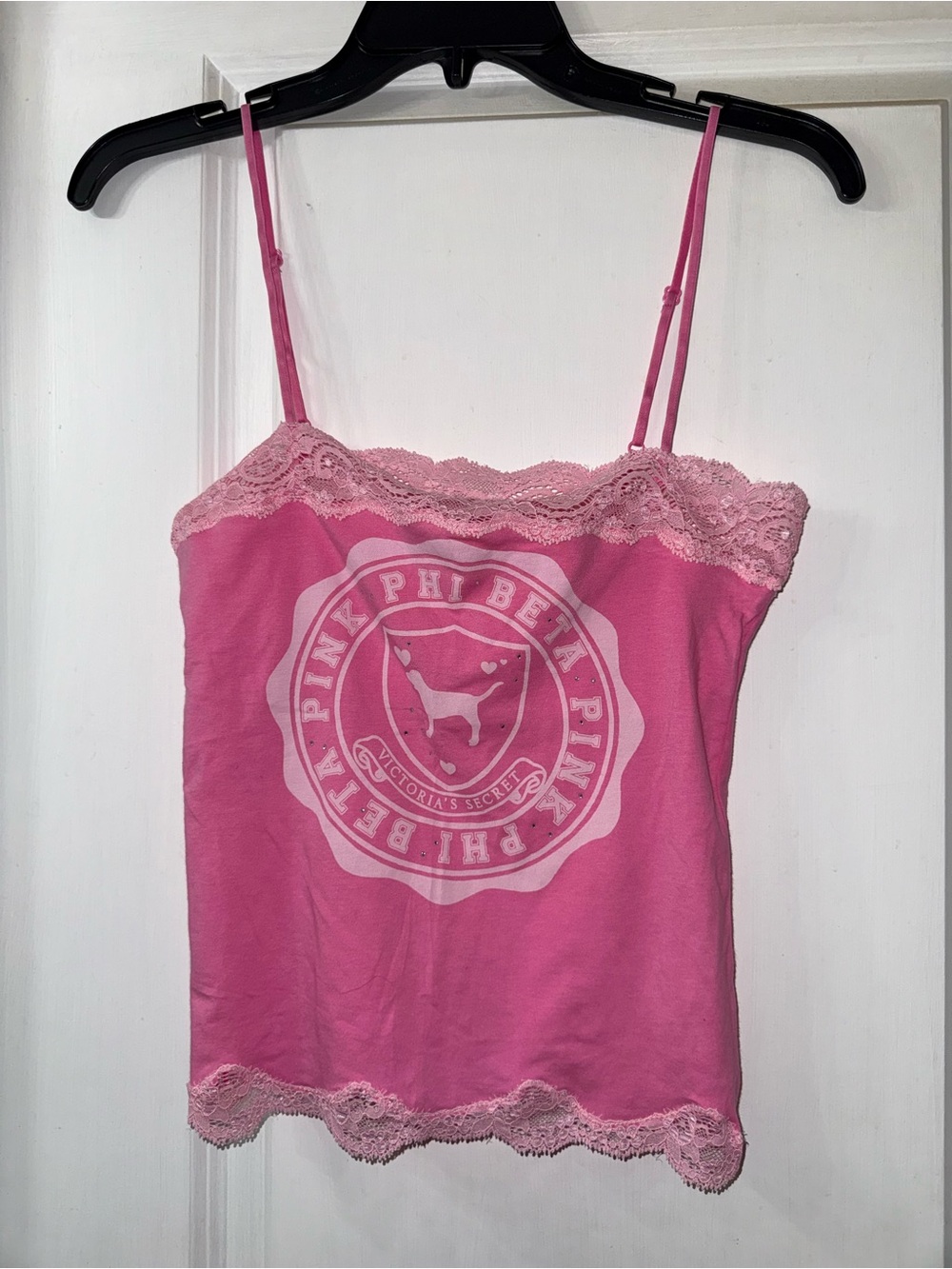 Victoria’s Secret PINK "Phi Beta Pink" Y2K Lace Bling Tank Top
